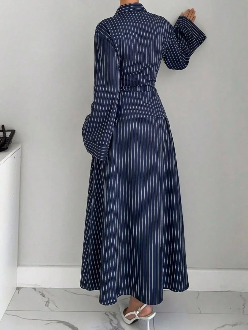 Multicolor Striped Casual Women's Pleated Dress
